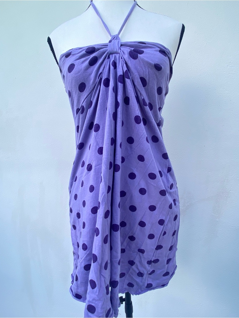 Y2K Purple Polkadot Babydoll Halter Dress Size Small